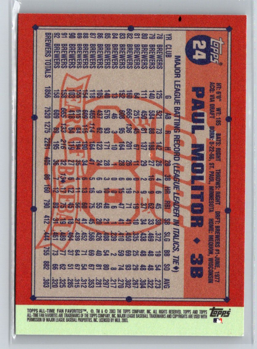 2003 Topps All-Time Fan Favorites #24 Paul Molitor V69