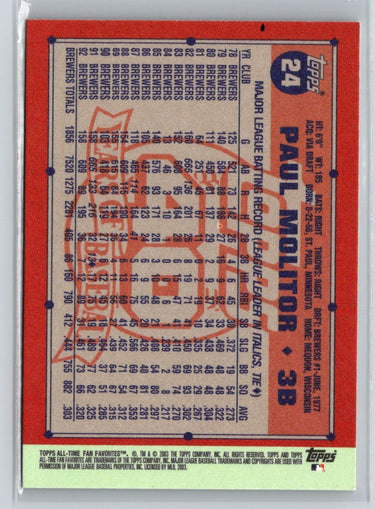 2003 Topps All-Time Fan Favorites #24 Paul Molitor V69