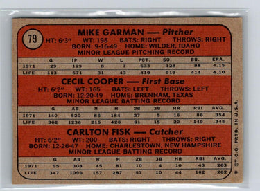 1972 Topps #79 Red Sox Rookie Stars Mike Garman Cecil Cooper Carlton Fisk V70