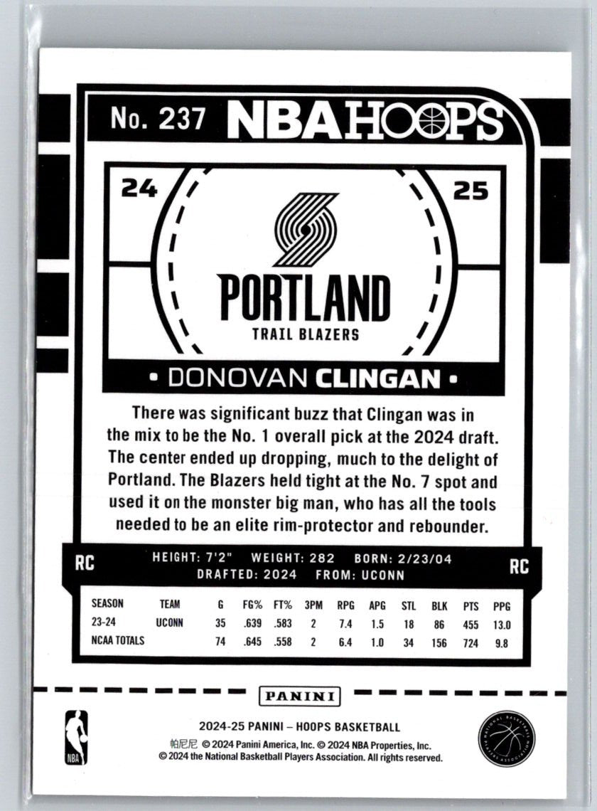 2024-25 Hoops #237 Donovan Clingan W02