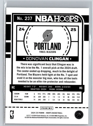 2024-25 Hoops #237 Donovan Clingan W02