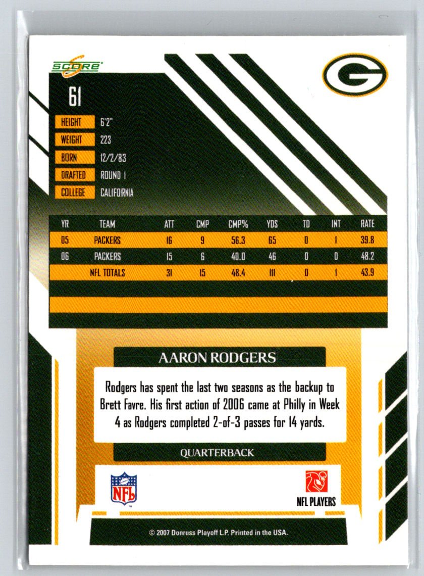 2007 Score #61 Aaron Rodgers W04