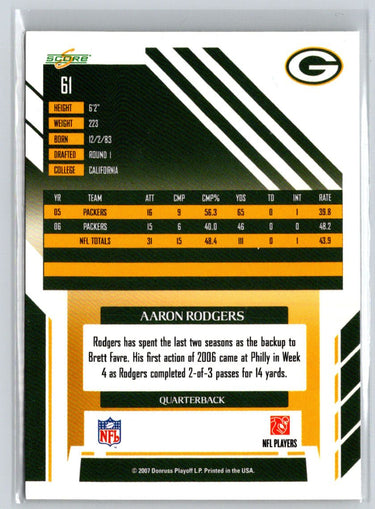 2007 Score #61 Aaron Rodgers W04