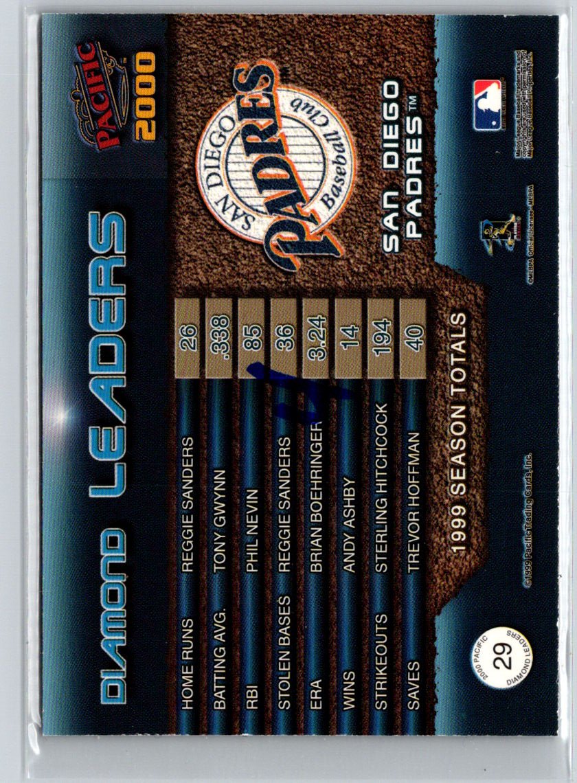2000 Pacific #29 Tony Gwynn Trevor Hoffman Reggie Sanders Diamond Leaders W04