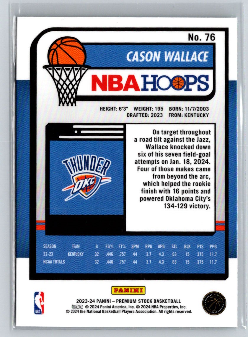 2023-24 Hoops Premium Stock #76 Cason Wallace W12