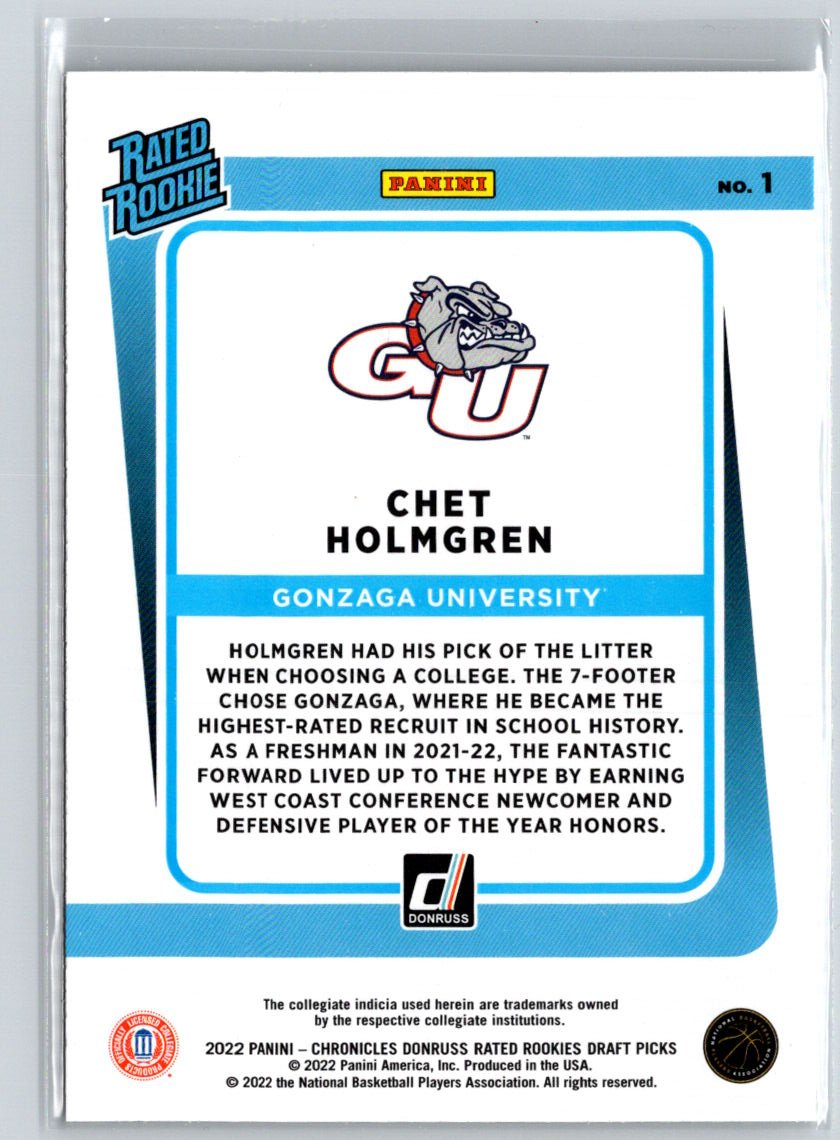 2022 Panini Chronicles Draft Picks #1 Chet Holmgren Donruss Rated Rookies W12