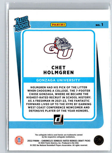 2022 Panini Chronicles Draft Picks #1 Chet Holmgren Donruss Rated Rookies W12