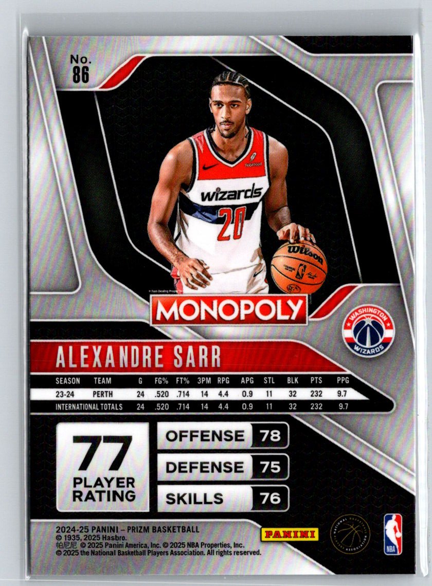 2024-25 Panini Prizm Monopoly #86 Alexandre Sarr W14