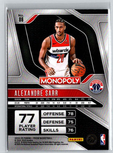 2024-25 Panini Prizm Monopoly #86 Alexandre Sarr W14