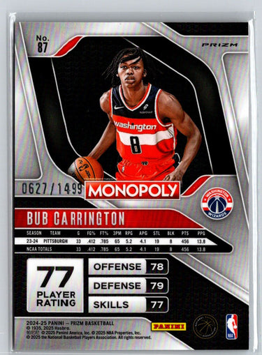 2024-25 Panini Prizm Monopoly #87 Bub Carrington Millionaire Club #/1499 W14