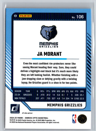 2024-25 Donruss Optic #106 Ja Morant Hyper Pink W14