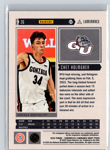2022 Panini Chronicles Draft Picks #26 Chet Holmgren Luminance Pink W15