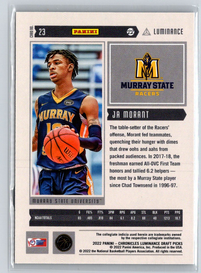2022 Panini Chronicles Draft Picks #23 Ja Morant Luminance Pink W15