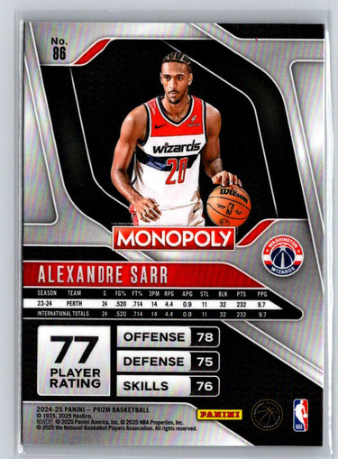 2024-25 Panini Prizm Monopoly #86 Alexandre Sarr W15