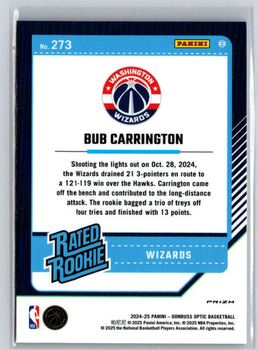 2024-25 Donruss Optic #273 Bub Carrington Hyper Pink W15