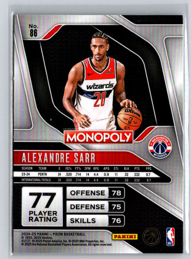 2024-25 Panini Prizm Monopoly #86 Alexandre Sarr W16