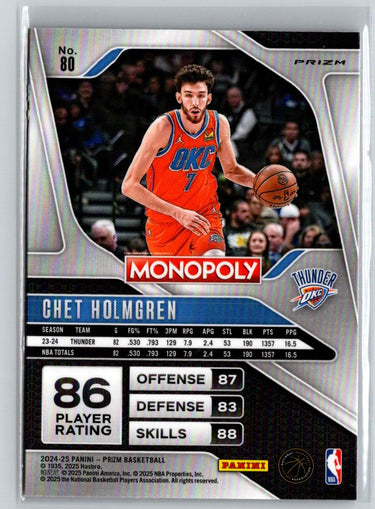 2024-25 Panini Prizm Monopoly #80 Chet Holmgren Red Prizms W17