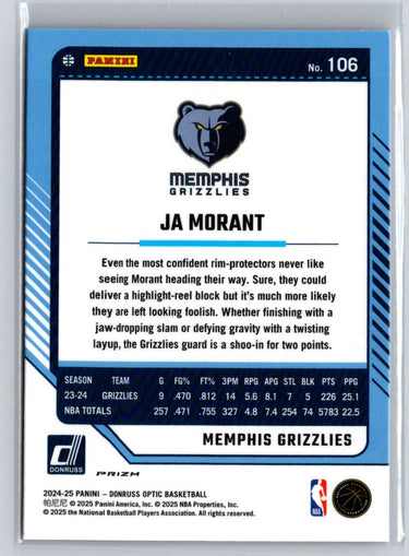 2024-25 Donruss Optic #106 Ja Morant Hyper Pink W17
