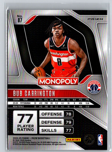 2024-25 Panini Prizm Monopoly #87 Bub Carrington Ice Prizms W18