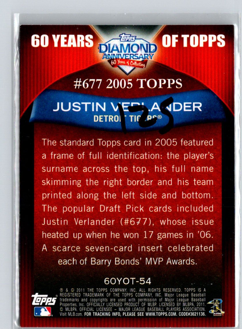 2011 Topps #60YOT-54 Justin Verlander 60 Years of Topps W19