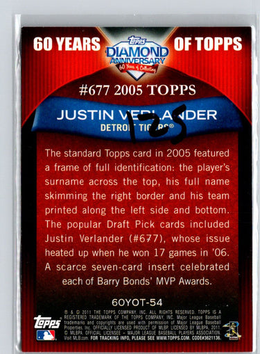 2011 Topps #60YOT-54 Justin Verlander 60 Years of Topps W19