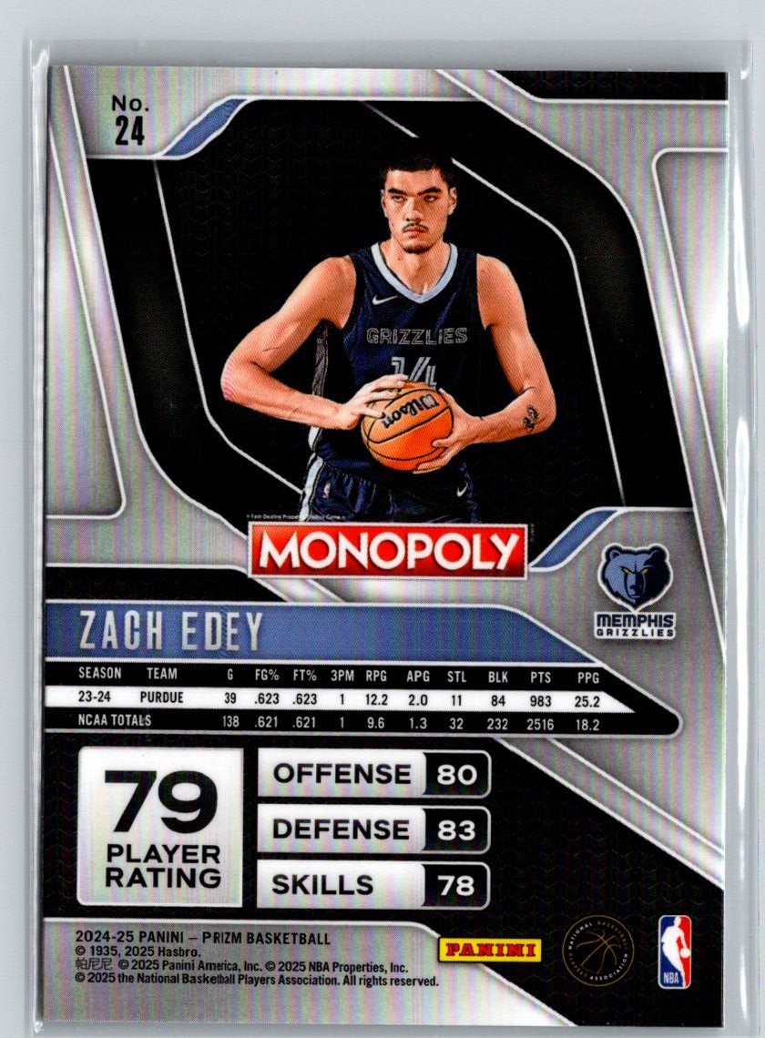 2024-25 Panini Prizm Monopoly #24 Zach Edey W19