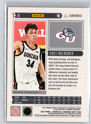2022 Panini Chronicles Draft Picks #26 Chet Holmgren Luminance Pink W19