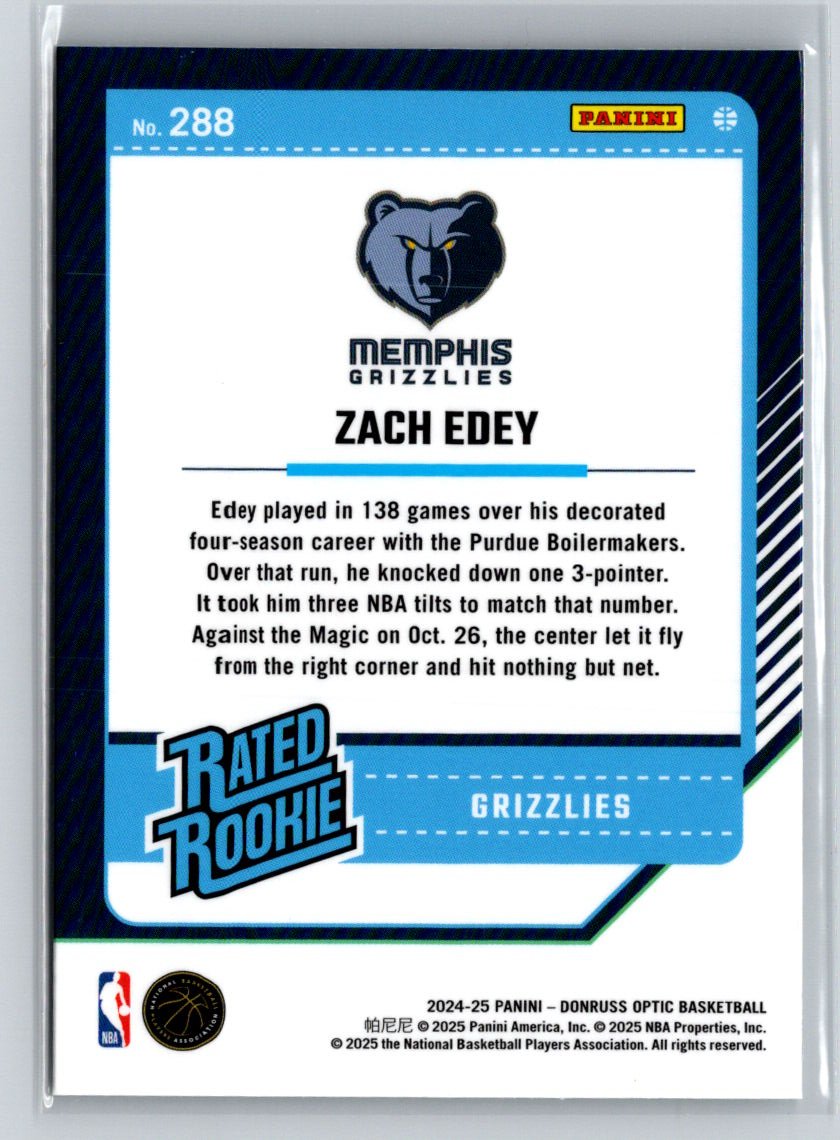 2024-25 Donruss Optic #288 Zach Edey W20