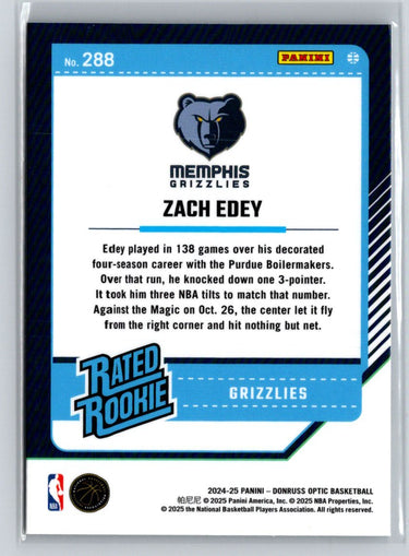 2024-25 Donruss Optic #288 Zach Edey W20