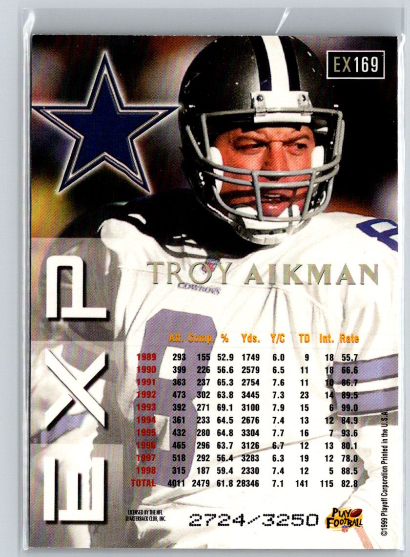 1999 Playoff Prestige EXP #EX169 Troy Aikman Reflections Silver #/3250 W20