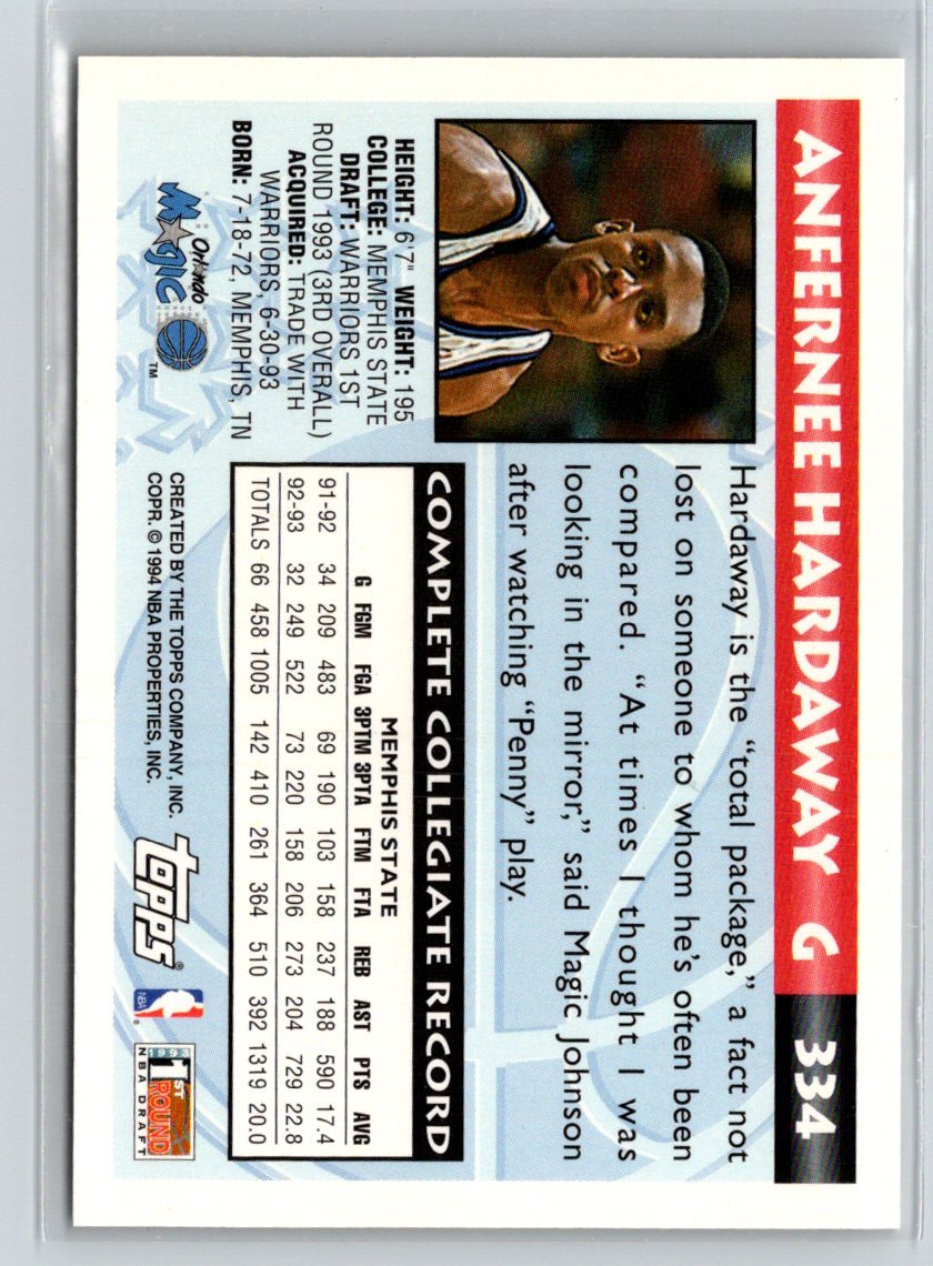 1993-94 Topps #334 Anfernee Hardaway Gold X02