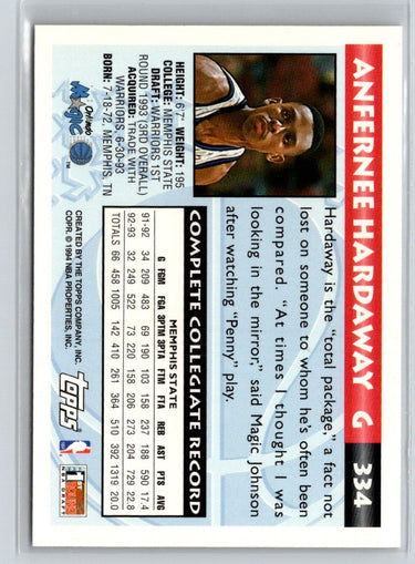 1993-94 Topps #334 Anfernee Hardaway Gold X02