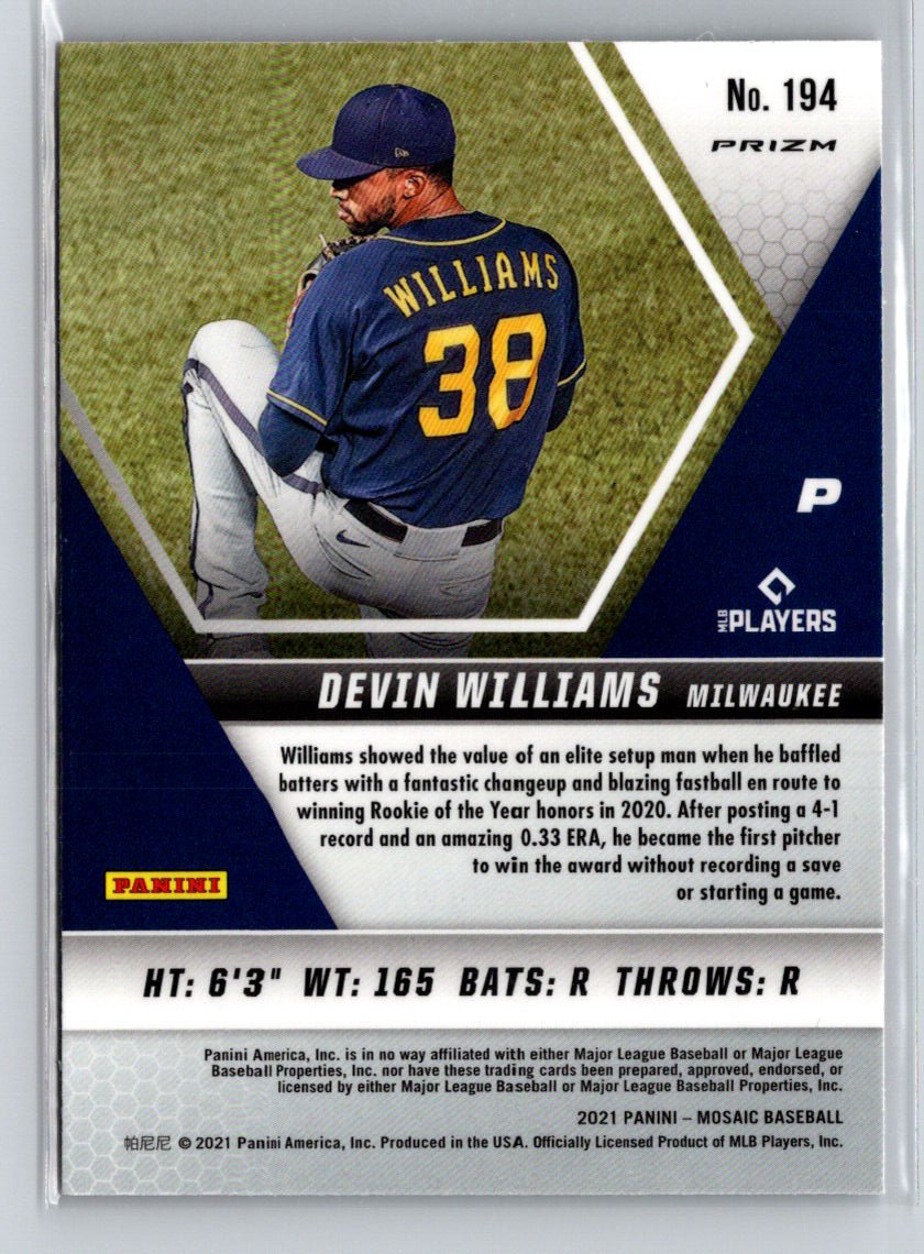 2021 Panini Mosaic #194 Devin Williams Pink Camo X02
