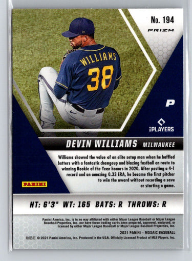 2021 Panini Mosaic #194 Devin Williams Pink Camo X02