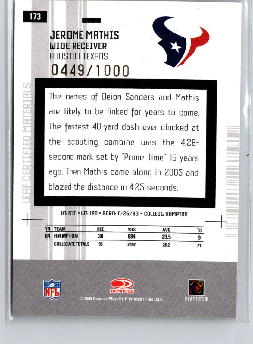 2005 Leaf Certified Materials #173 Jerome Mathis #/1000 X05