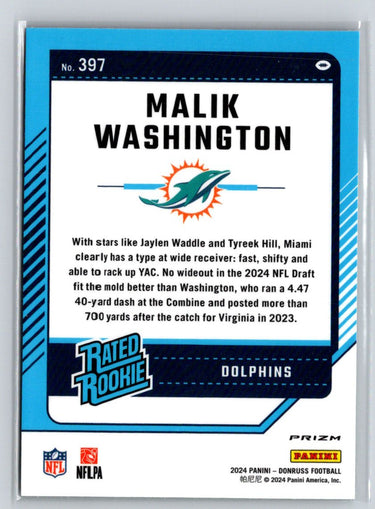 2024 Donruss #397 Malik Washington Optic Rated Rookies Preview Red and Green X07