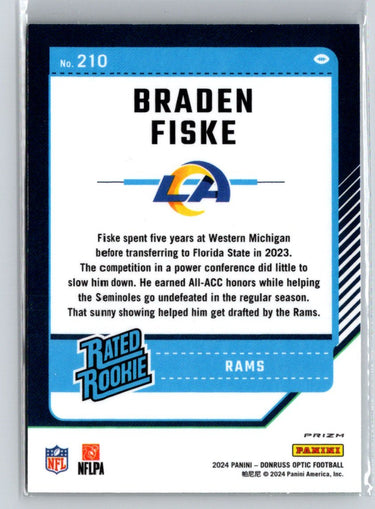 2024 Donruss Optic #210 Braden Fiske Green Hyper X08