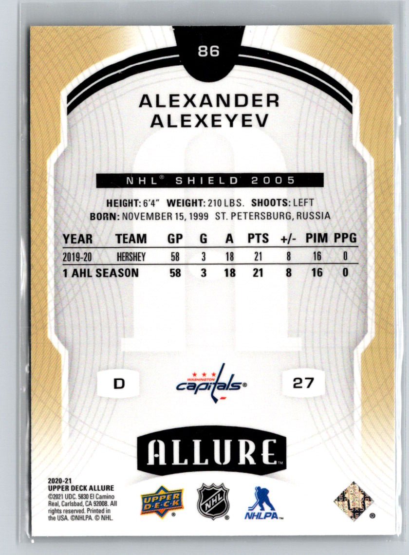 2020-21 Upper Deck Allure #86 Alexander Alexeyev 2005 Shield X21