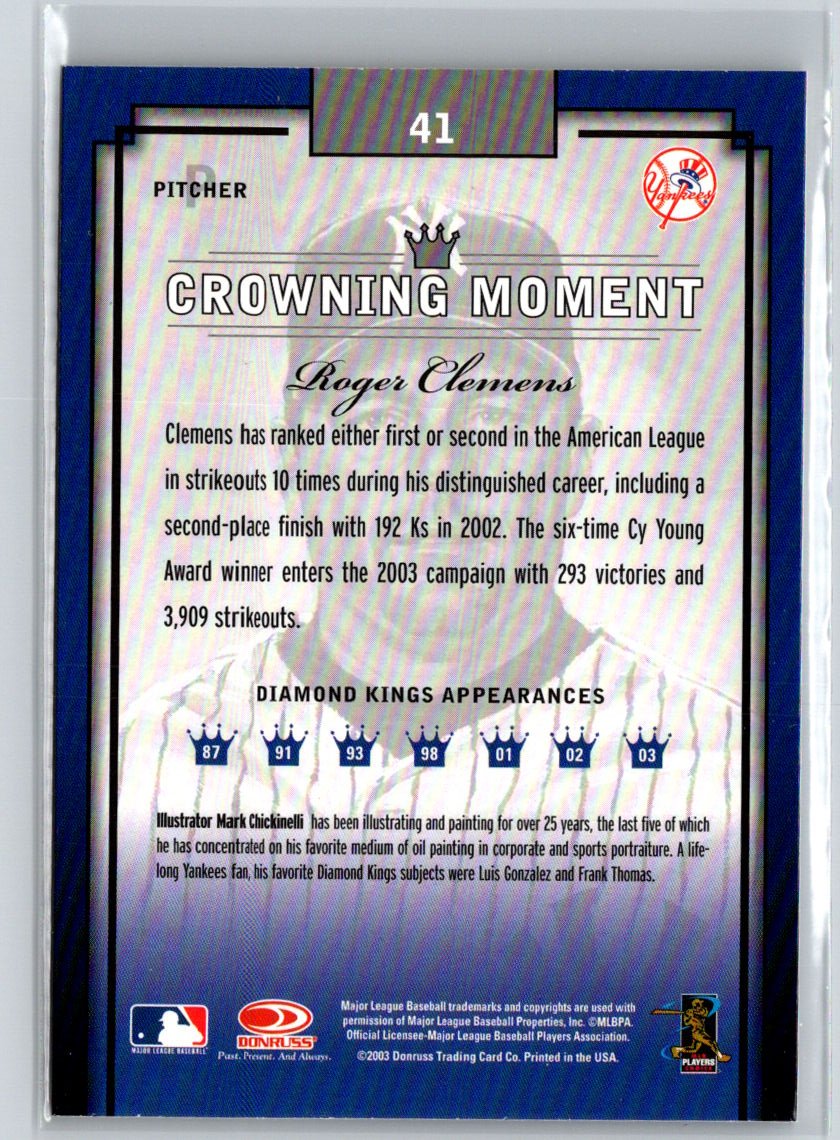 2003 Donruss Diamond Kings #41 Roger Clemens X23
