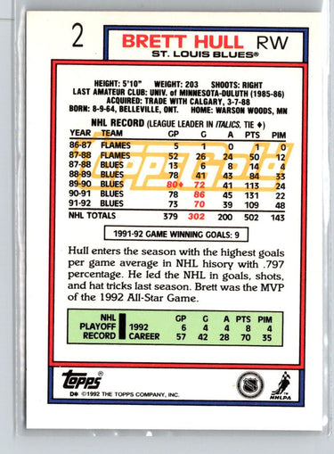 1992-93 Topps #2 Brett Hull Gold X25