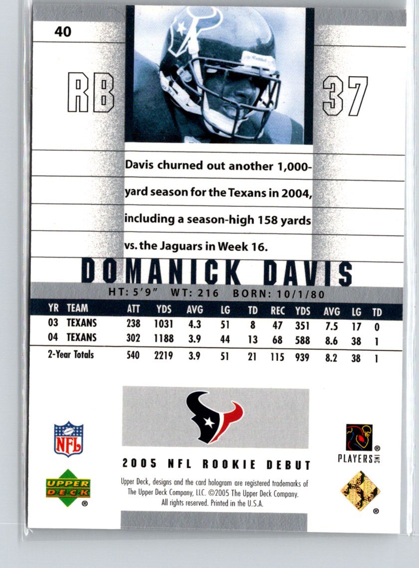 2005 Upper Deck Rookie Debut #40 Domanick Davis Gold SN100 #/100 X26