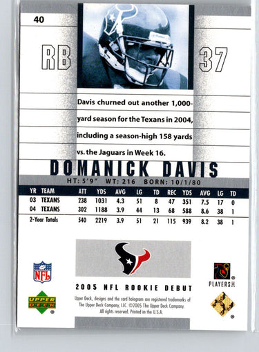 2005 Upper Deck Rookie Debut #40 Domanick Davis Gold SN100 #/100 X26