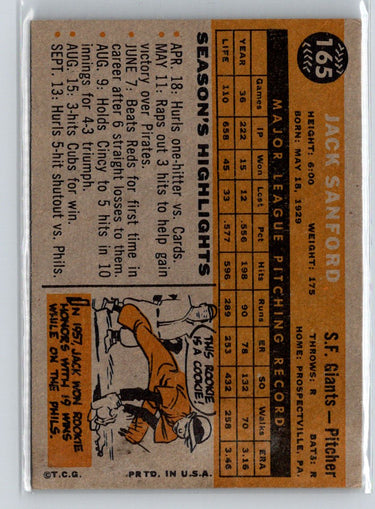 1960 Topps #165 Jack Sanford X28