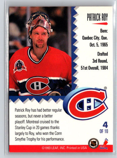 1993-94 Leaf #4 Patrick Roy Painted Warriors X32