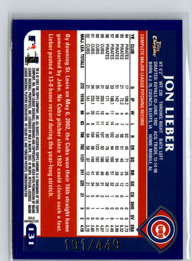 2003 Topps Chrome #131 Jon Lieber Gold Refractors #/449 X33