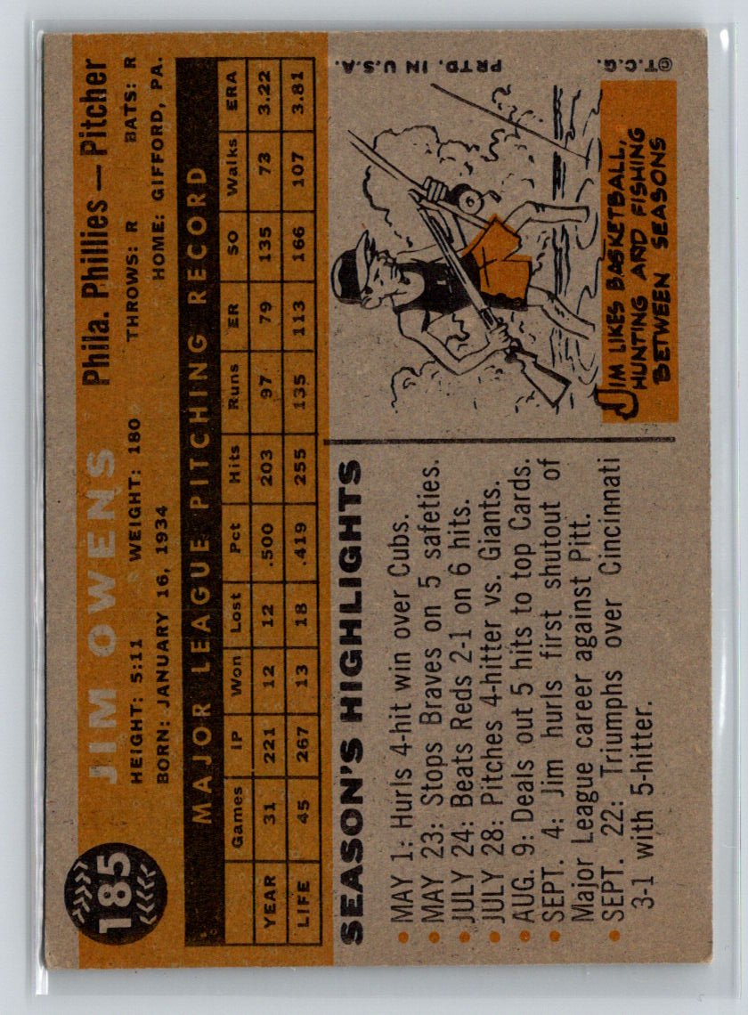 1960 Topps #185 Jim Owens X37