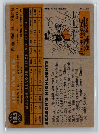 1960 Topps #185 Jim Owens X37