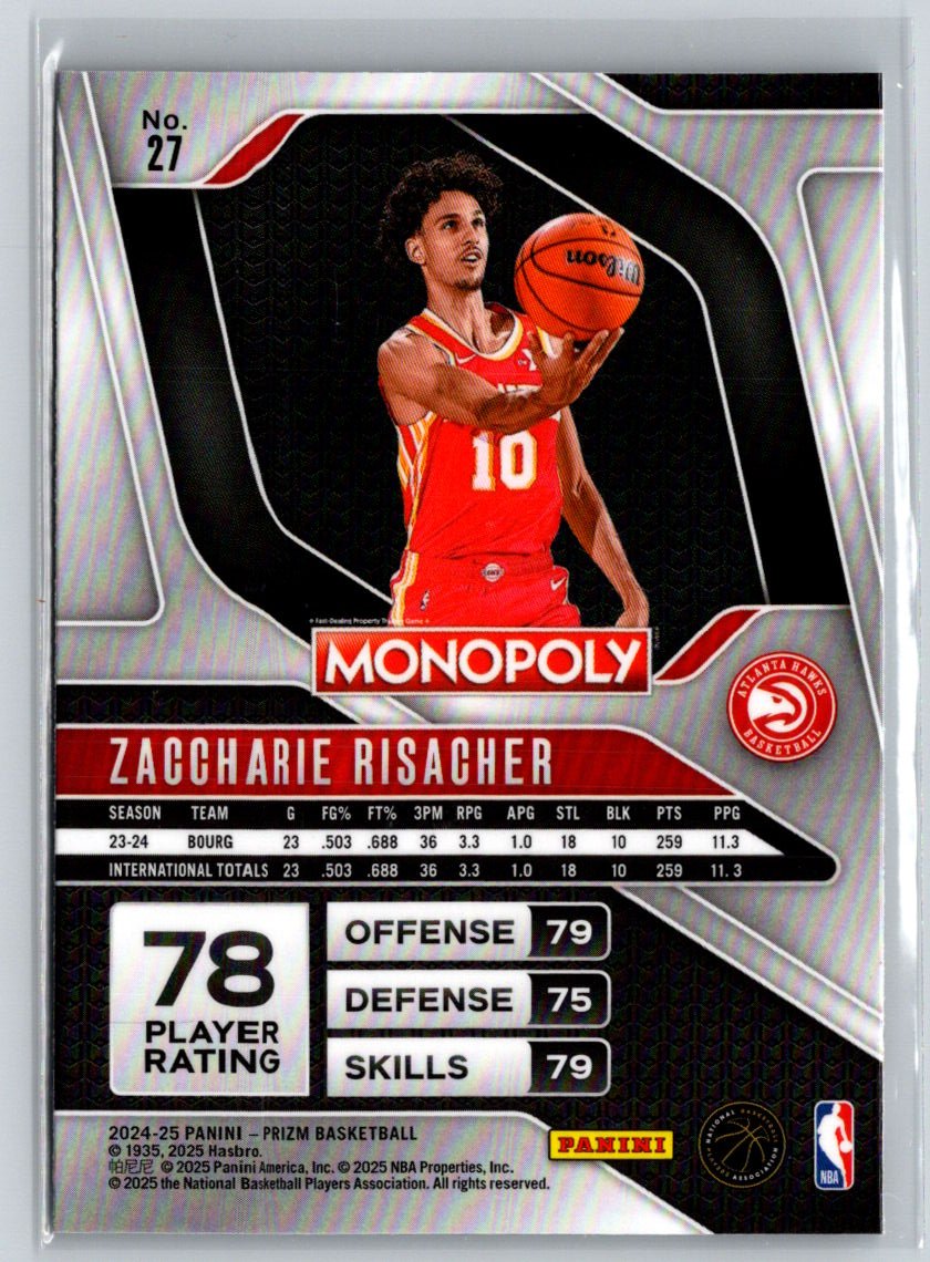 2024-25 Panini Prizm Monopoly #27 Zaccharie Risacher X40