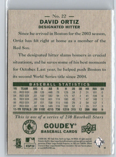 2008 Upper Deck Goudey #22 David Ortiz X41