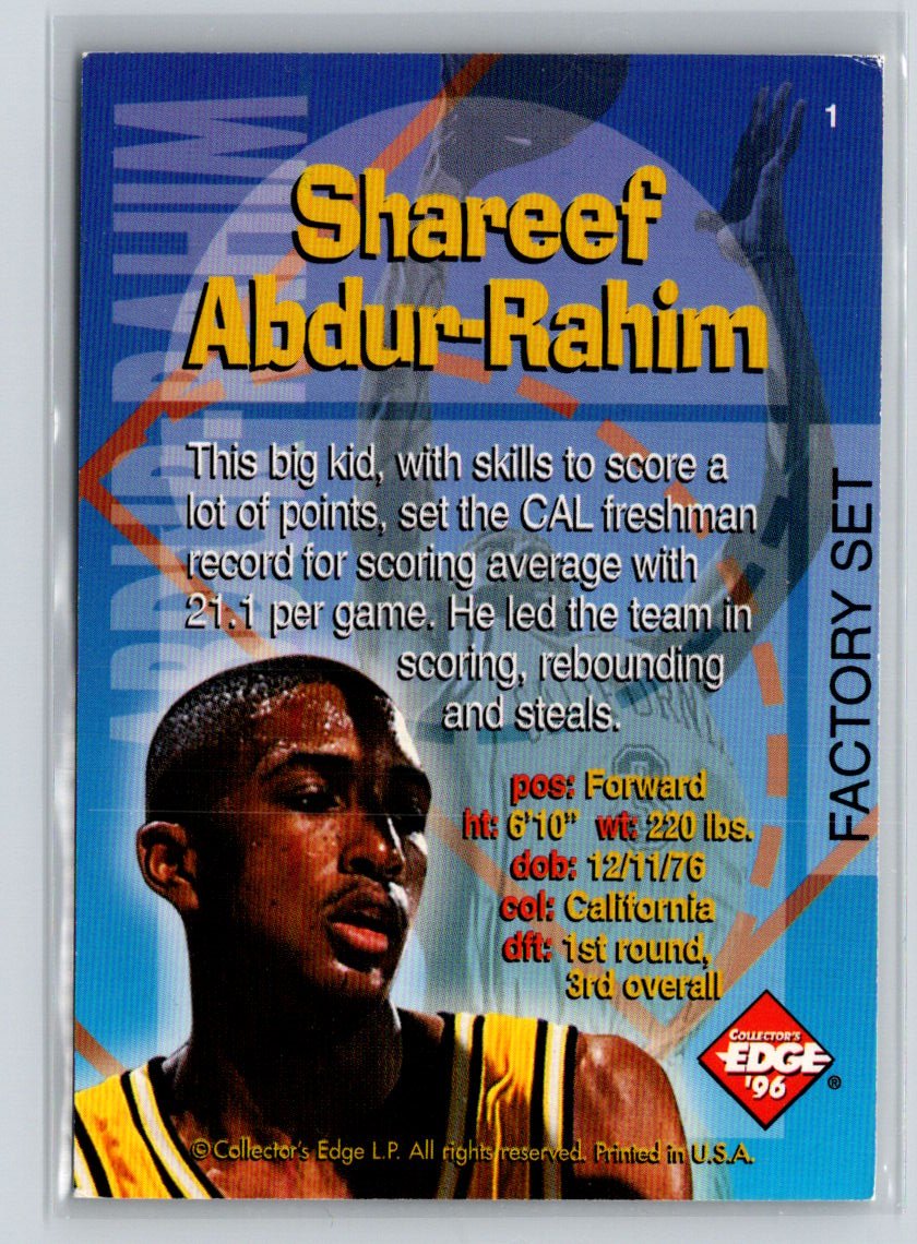 1996 Collector's Edge  #1 Shareef Abdur-Rahim Radical Recruits Factory Set X42